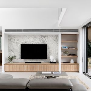 Modern Wall Mounted TV Cabinet With Drawers Wood Grain Melamine