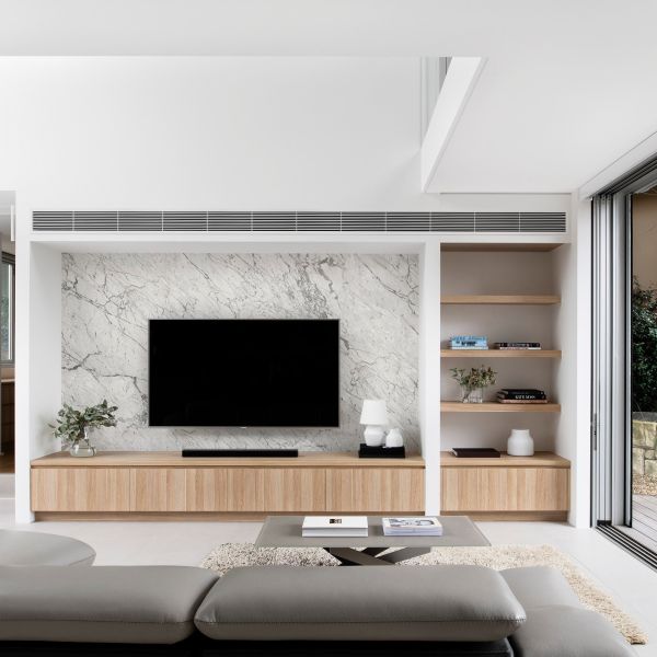 Buy Modern Wall Mounted TV Cabinet With Drawers Wood Grain Melamine at wholesale prices