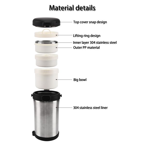 Soup Thermos Wide Mouth 67oz 3 Tier Large Food Thermos Jar Food Flask for Hot Food with Handle