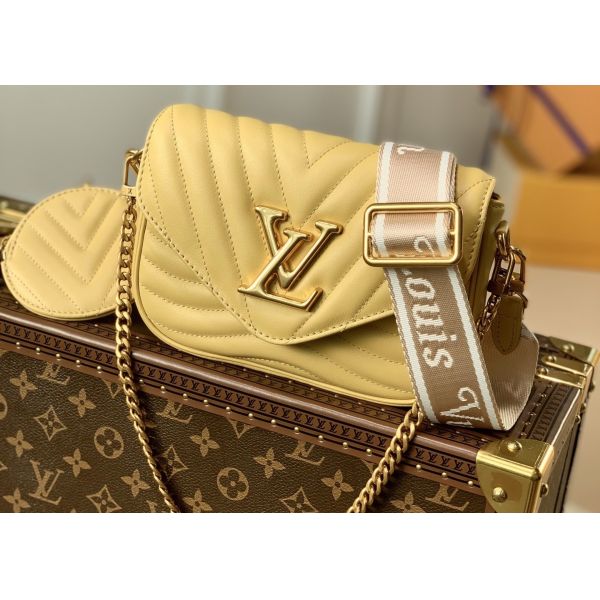 19cm Womens Yellow Leather Multi Pochette Crossbody Bag With Coin Purse