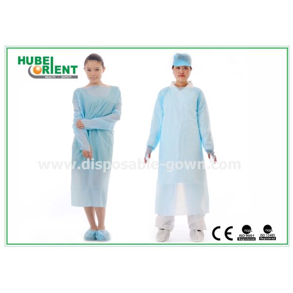 Buy Apron Style Neck Disposable Medical CPE Gown With Thumb Cuffs at wholesale prices