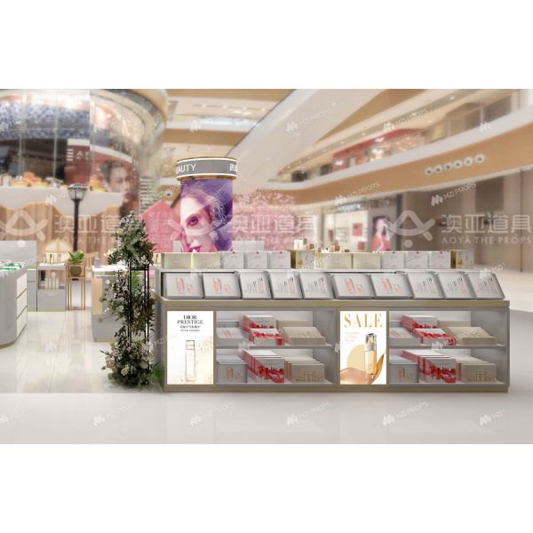 BKC009 Customized Beauty Mall Kiosk Elegant Gray Kiosk Makeup Design Display for Cosmetic Store Decoration