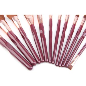 12pcs Three Concave Synthetic Hair Makeup Brush With Wooden Handle