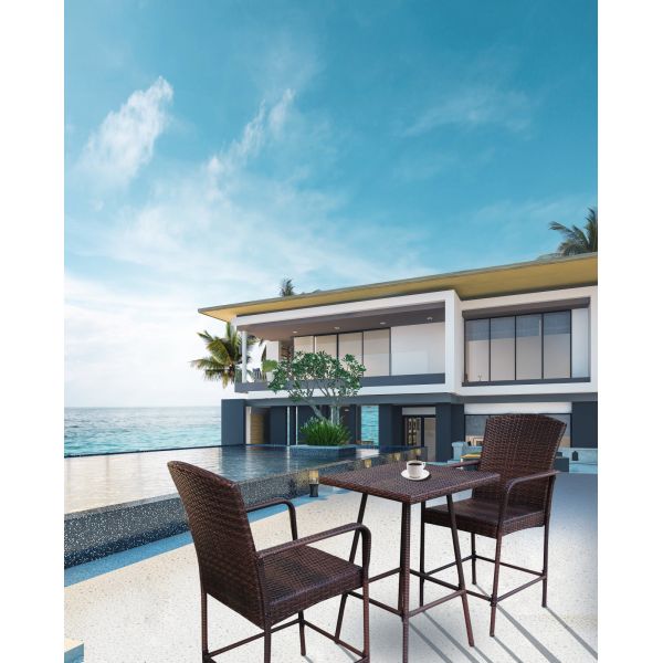 Villa Patio Wicker Rattan Counter Height Bar Stools Conversation Square Dining