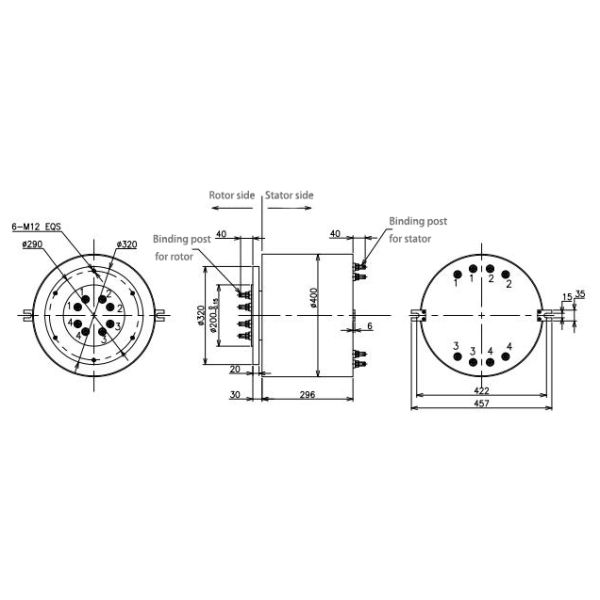 60rpm 4X500Amp IP64 Electrical Slip Ring High Current Low Noise 10mohm