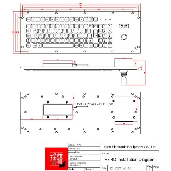 Ip65 /IK07 Waterproof dustproof Industrial Stainless Steel Keyboard With 8 Directions Operating Lever Stick Rear Panel Mounted -40℃