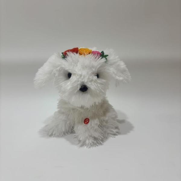 Dancing & Singing White Dog with flowers and Bells on head kids toy children's