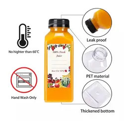 250ml Transparent PET Juice Bottles Square Plastic Drinking Bottle Customizable