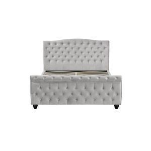 Full Size Upholstered Headboard Platform Bed Frame Light Gray OEM ODM