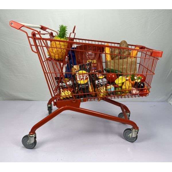 Large Capacity 180L Steel Shopping Cart European Style Red Custom Shopping Trolley Cart