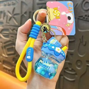 Creative Liquid Quicksand Keychain Strawberry Jar Spiral Rope Lanyard