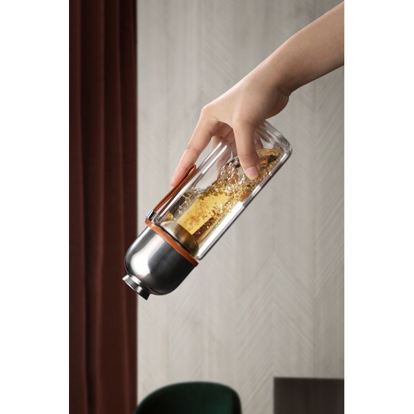 Food Grade Water Separating Loose Leaf Double Wall Glass Tea Infuser Custom
