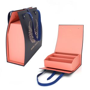 Handled Four Compartment Box , CMYK 157gram Mooncake Packaging Box ALLICO