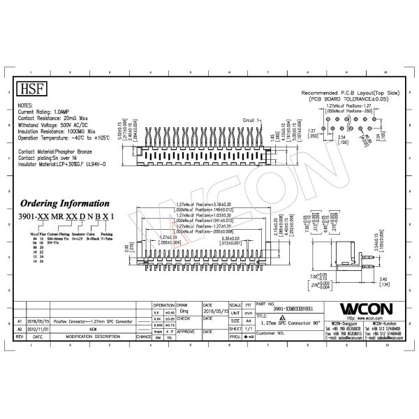 WCON Right Angle Spc Wire To Pcb Connectors Lcp For Electrical Persistent Connection