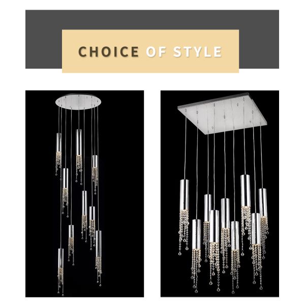 Modern chrome crystal ceiling chandelier for dining room long loft staircase large chandelier(WH-NC-46)