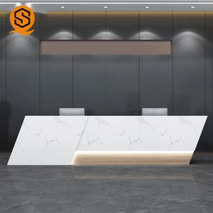 China Joint Invisible LED Reception Desk Seamless Splicing Marble Artificial Stone on sale