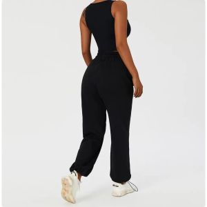 Autumn Winter Stylish Gym Fitness Set Outdoor Jogger Trousers Workout Yoga Crop