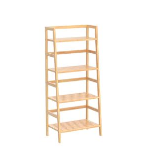 Freestanding Open Bookcase Bamboo Bookshelf 4-Tier Ladder Shelf for Toilet Paper