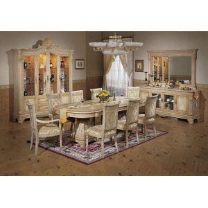 European Luxury Wood Dining Room Sets Round Wood Dining Table Fabric Leather