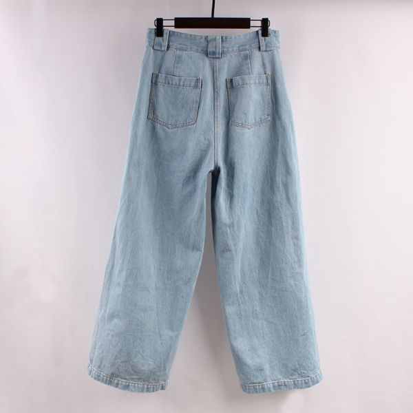 Heavy Washed Denim Long Wide Leg Jeans Women Spring Fall Suitable