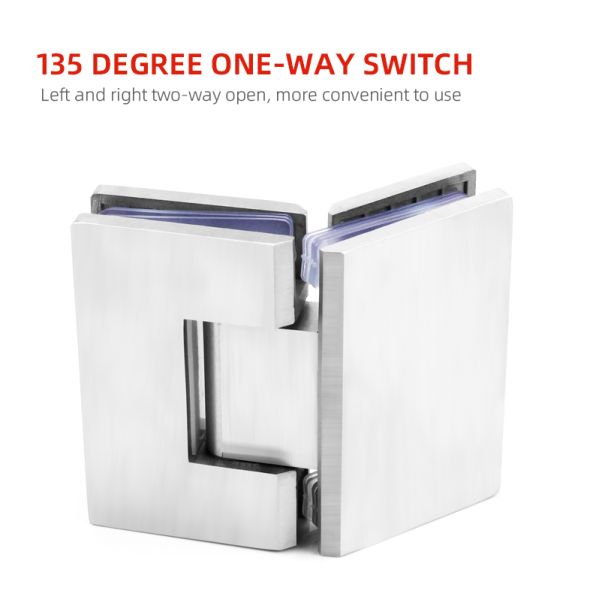 135 Degree Shower Screen Hinge with Square Glass Design and Self-Closing Function