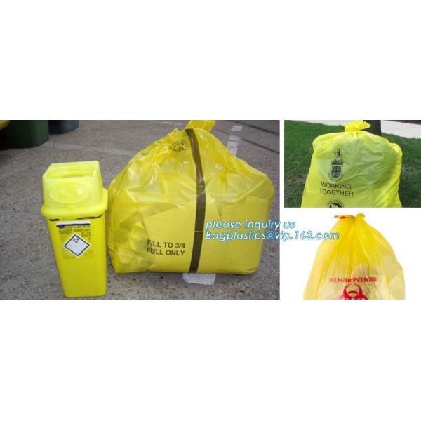 Plastic biohazard waste bags for clinical waste, big capacity yellow biohazard