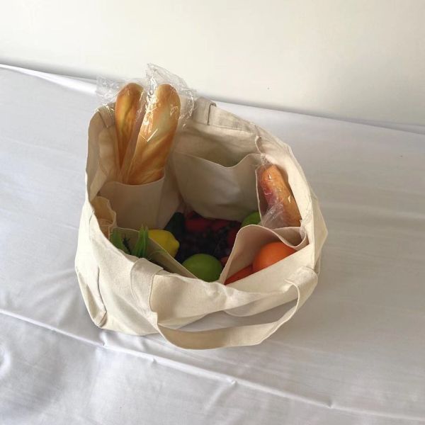 Factory OEM White color Nature Handbag Tote Cotton Bag Wholesale Custom Canvas Green Shopping Bags Shoulder Bag