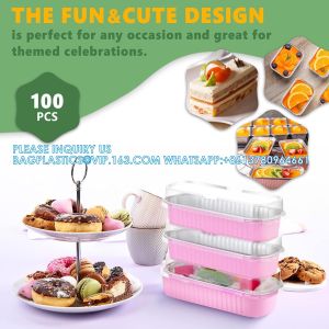 6.8 Oz Foil Ramekins Pan With Lids, Rectangle Cupcake Cups Containers Wrappers,