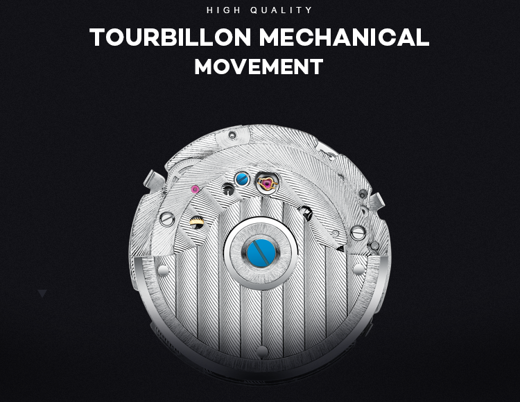 J030-4 KINYUED Mens Automatic Mechanical Watch Tourbillon Leather Waterproof Mechanical Watches