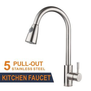 China Mixer Stainless Steel Kitchen Faucet Brushed Retractable on sale