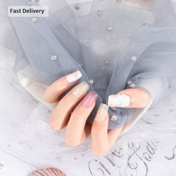 Eco-friendly 3D Solid Color UV Gel Nail Stickers for Long Lasting Semi Cured Nails