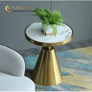 Contemporary Small Marble Round Coffee Table Scratch Resistant 50cm