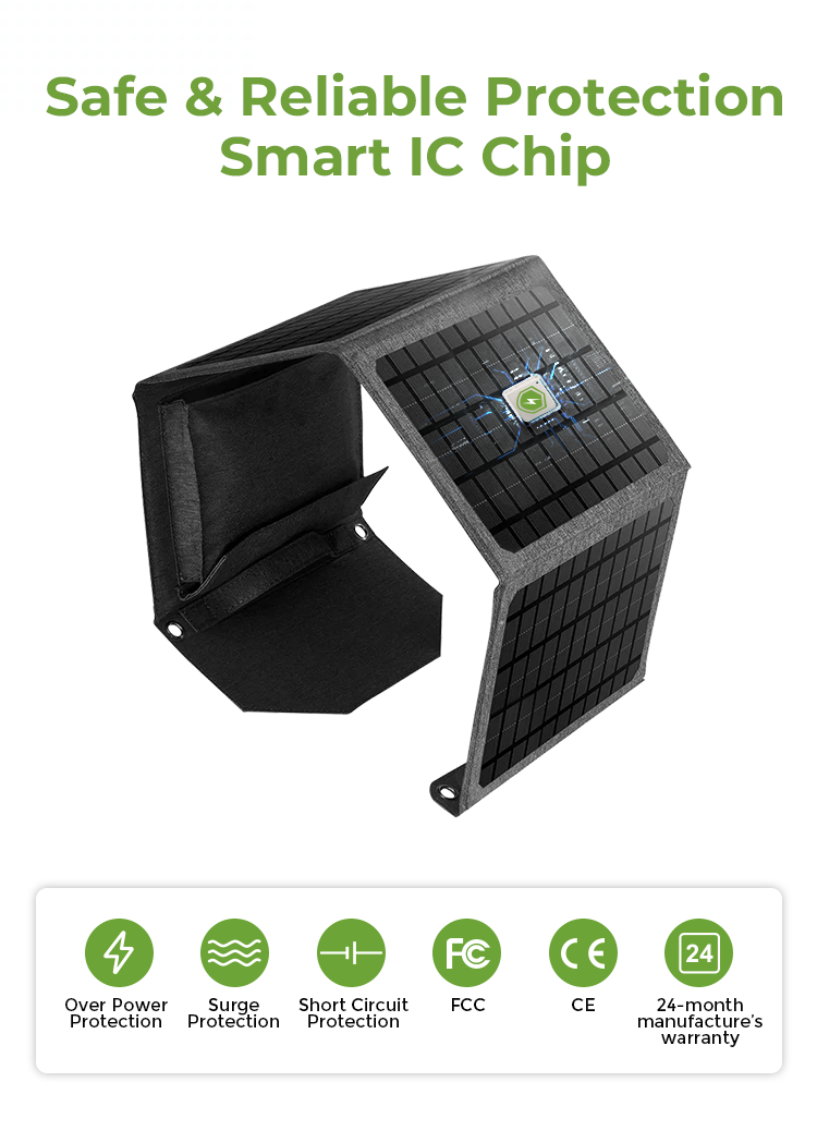 MPPT Technology Portable Solar Charger 24w Foldable Solar Panel for Phone Charging