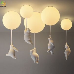 Nordic Cartoon Bear Creative Balloon Ceiling Light For Children'S Room Study