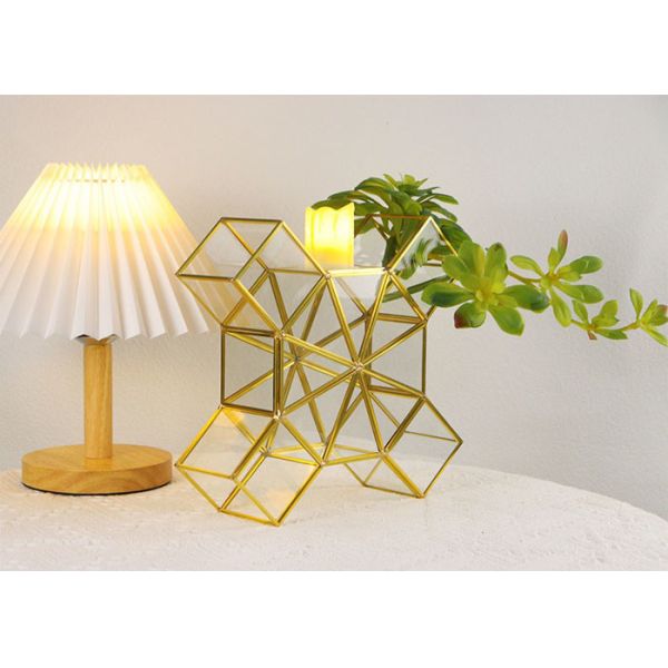 Windmill shape glass artifact greenhouse candlestick copper strip gold