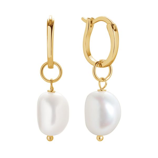 925 Sterling Silver 18K Gold Plated Freshwater Pearl Hoop Earrings For Women Trendy Style