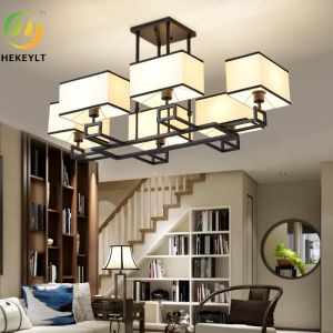 Study Bedroom LED Chandelier Lighting Dining Room Rectangular Ceiling Iron