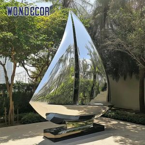 Ocean themed art decoration sculpture mirror stainless steel sailboat sculpture