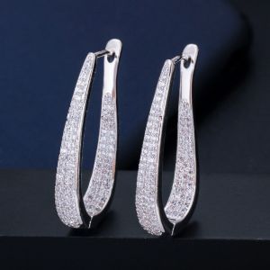 U shape Stud Earrings Women Luxury Shiny CZ Earring Fashion Contracted Wedding