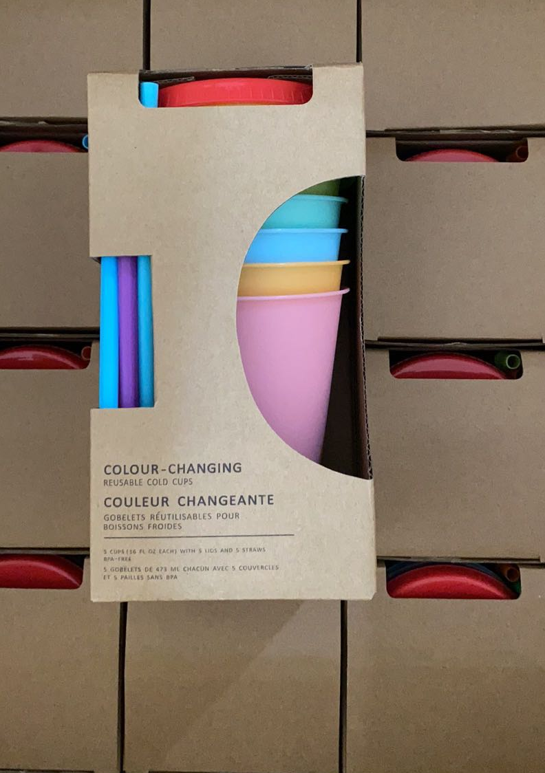 16oz New Style Reusable Color Changing Water Cup BPA Free Plastic Coffee tumbler With Straw Set Of 5