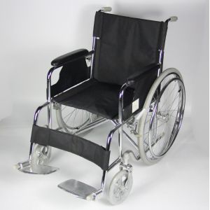Robust Double Crossbar Folding Steel Wheelchair Black Customizable