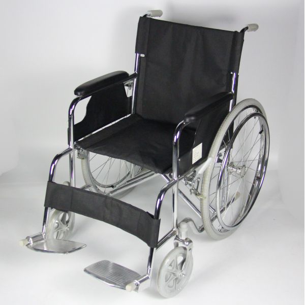 Robust Double Crossbar Folding Steel Wheelchair Black Customizable