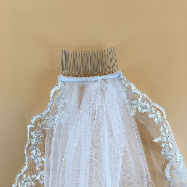 36" Embroidery Sliver Cord lace Ivory/White Bridal Veil Wedding Accessories