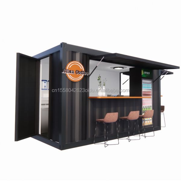 Shop Supermarket 10-12FT Container Mobile Cafe Steel Structure with Wooden Houses Design in Modern Style and High Qualit