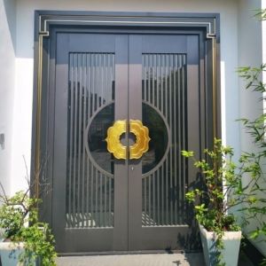 China Galvanized Steel Decorative Metal Front Doors With Gold Handles on sale