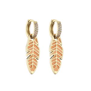 Huggie Rhinestone Hoop Earrings Dripping Oil Gold Plated Leaf Earrings ODM