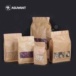 Durable Kraft Paper Stand Up Zipper Bag Gravure Printing With See Through Window