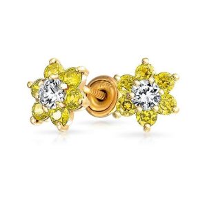 Flower Amethyst CZ Birthstone Baby Girls 925 Sterling Silver Screw Back Stud