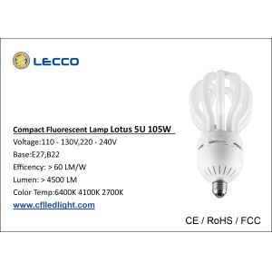 105W T5 Energy Saving Lotus Cfl Bulb 5U 7000K High Lumen For Mid - East Market