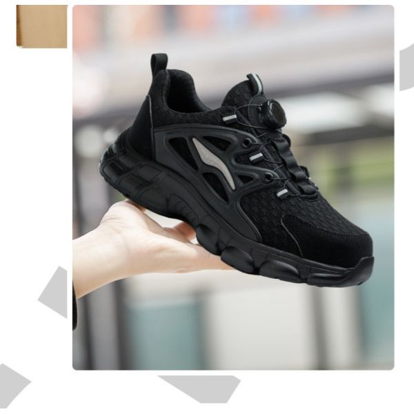 BOA Button Black Microfiber Safety Shoes For Industrial Work In Rubber Material